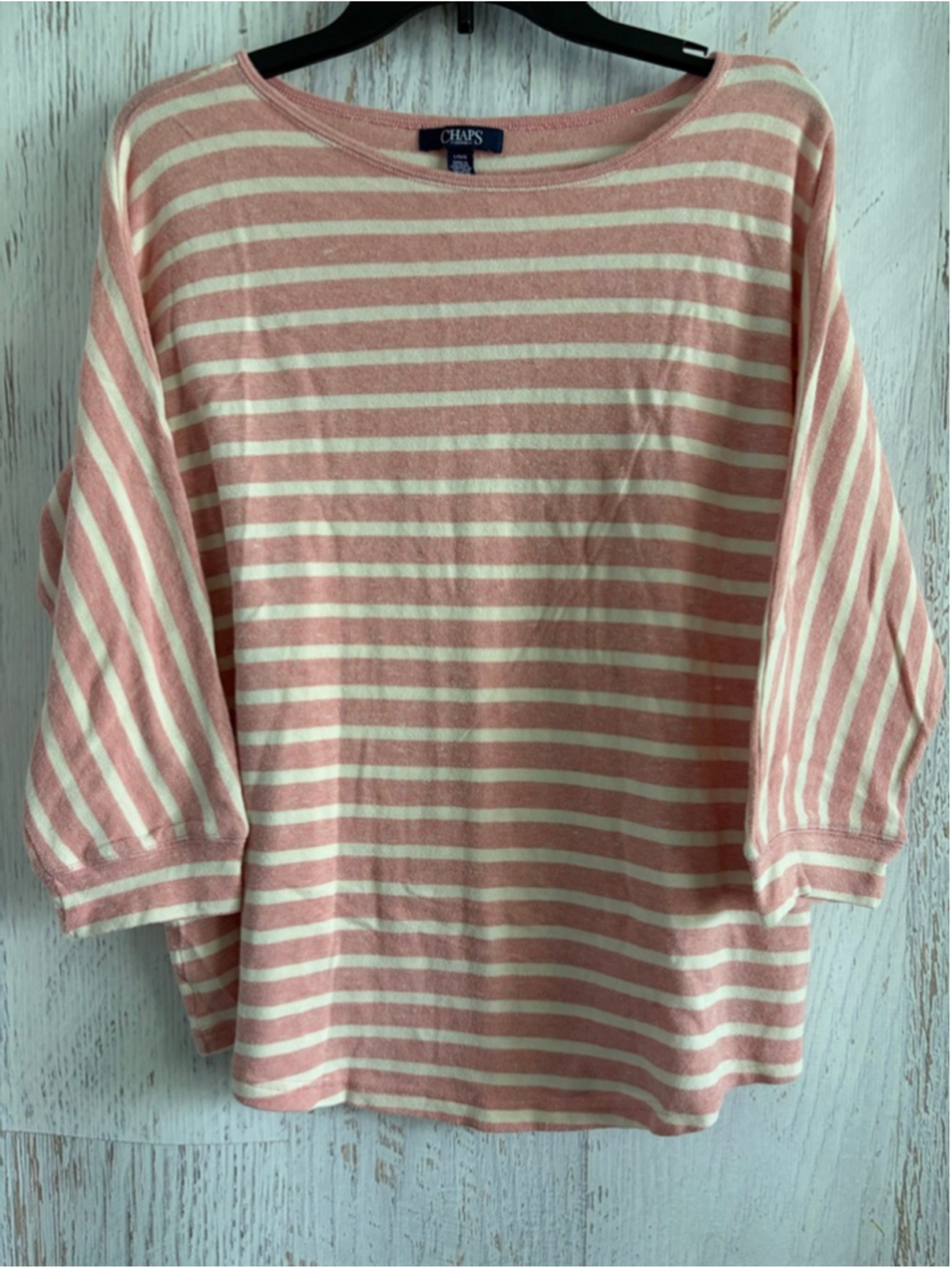 Women's CHAPS Heathered Red and White Striped 3/4 Sleeve Crew Neck Top L